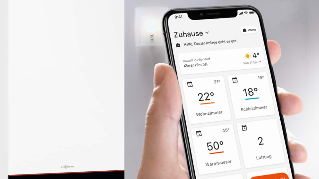 The ViCare app for controlling the Viessmann Vitodens 050-W.